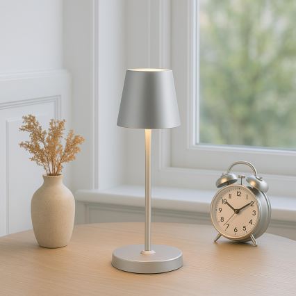 Brilliant - LED Stmívatelná nabíjecí dotyková venkovní stolní lampa ELORA LED/2,5W/5V 2700K 2600 mAh IP44 stříbrná