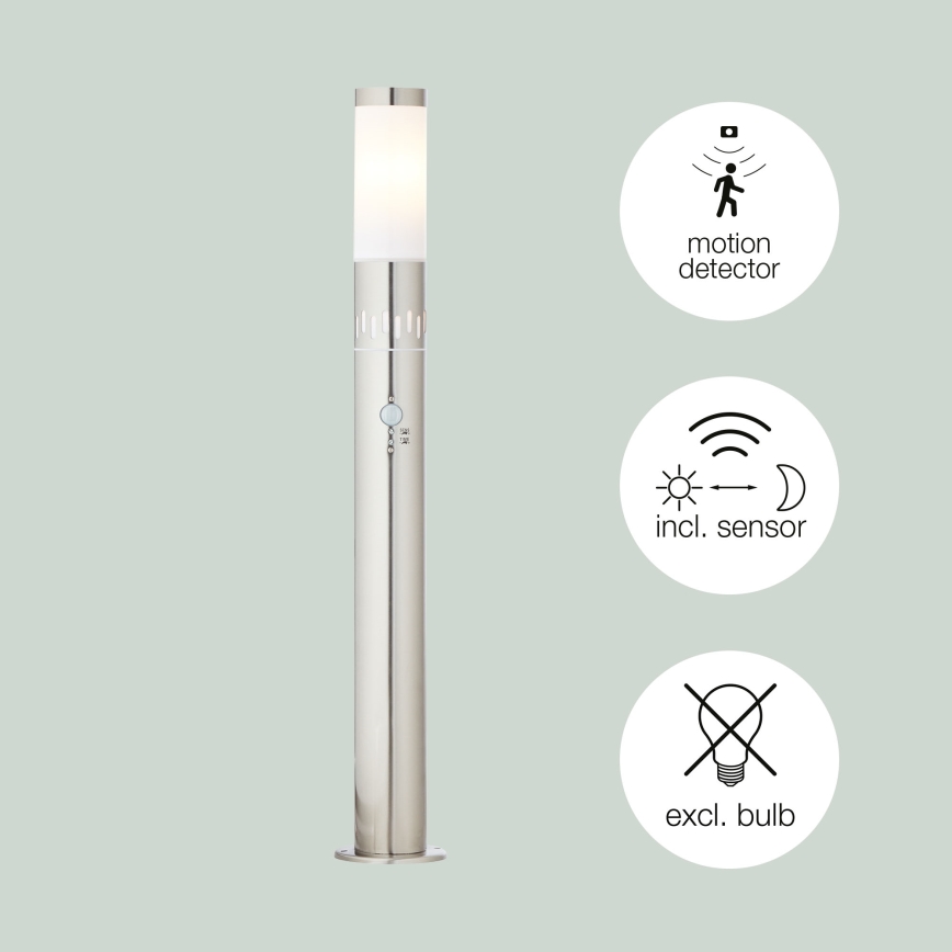 Brilliant - LED Venkovní lampa se senzorem LEIGH LED/0,9W/230V + 1xE27/11W 80 cm IP44 lesklý chrom