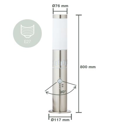 Brilliant - LED Venkovní lampa se senzorem LEIGH LED/0,9W/230V + 1xE27/11W 80 cm IP44 lesklý chrom