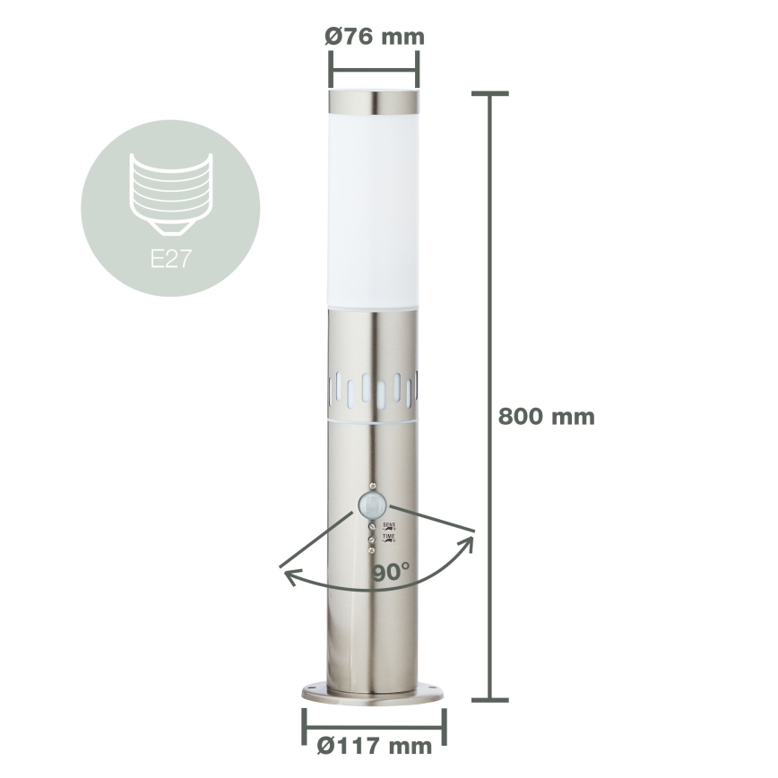 Brilliant - LED Venkovní lampa se senzorem LEIGH LED/0,9W/230V + 1xE27/11W 80 cm IP44 lesklý chrom