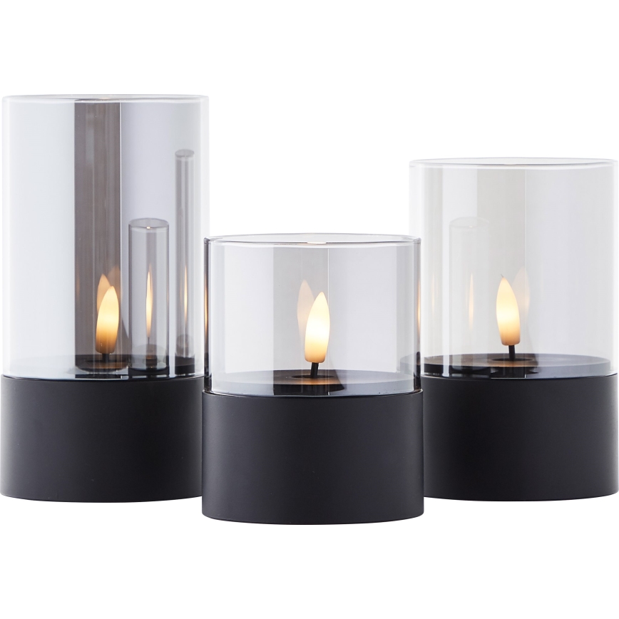 Brilliant - SADA 3x LED Svíčka BOUGIE LED/2xAA IP44 černá/kouřová