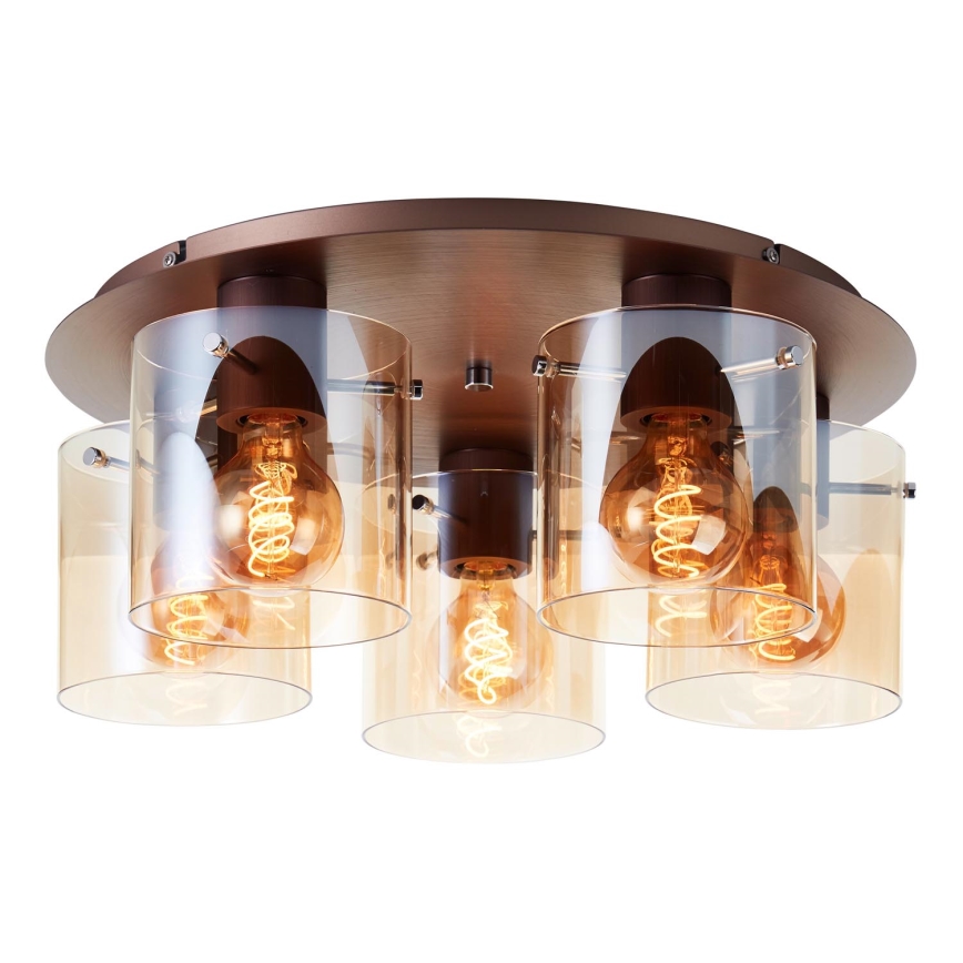 Brilliant - Stropní svítidlo PETJE 5xE27/40W/230V pr. 52 cm hnědá/kouřová