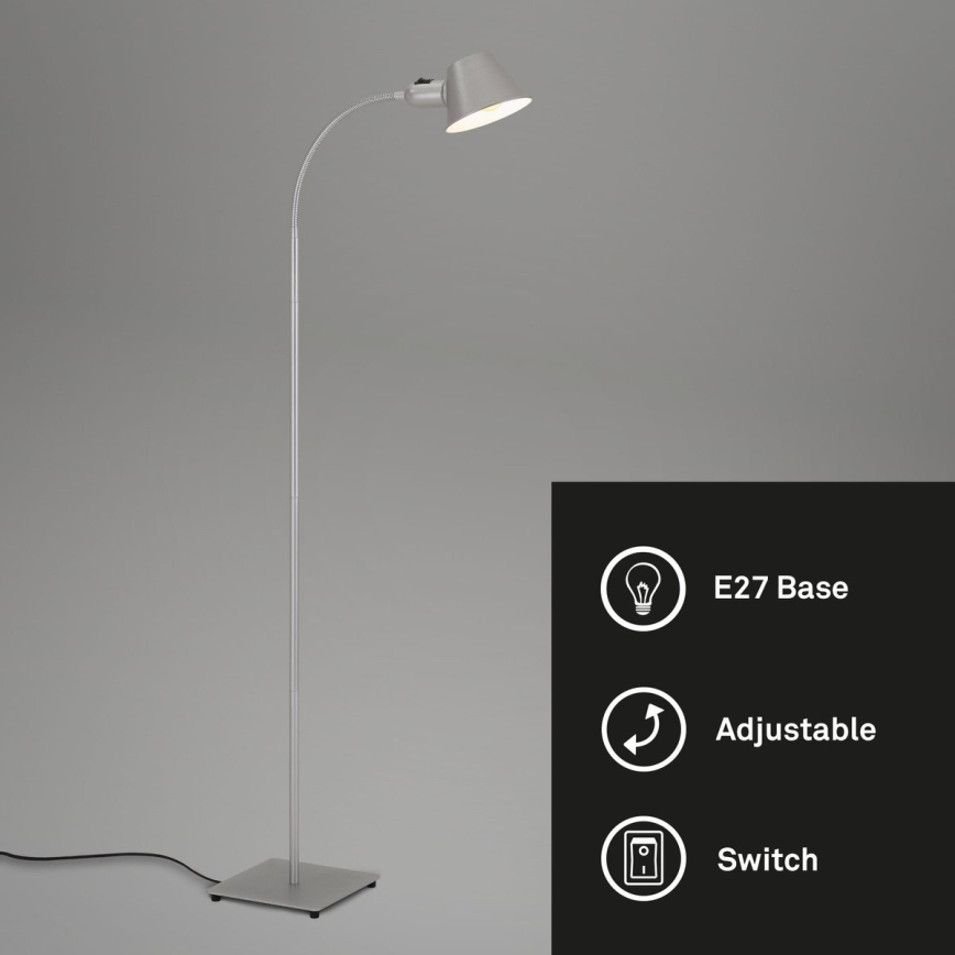 Brilo - Flexibilní stojací lampa 1xE27/10W/230V stříbrná