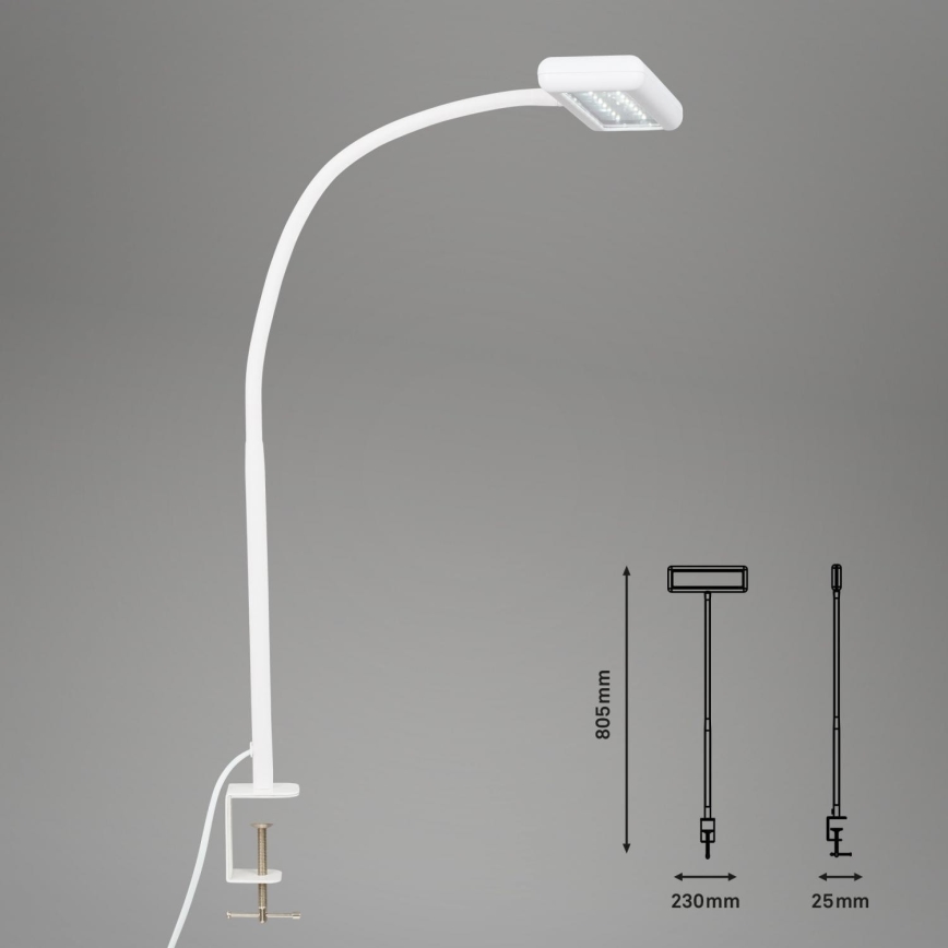 Brilo - LED Flexibilní stolní lampa s klipem TRASNA LED/7,5W/230V bílá