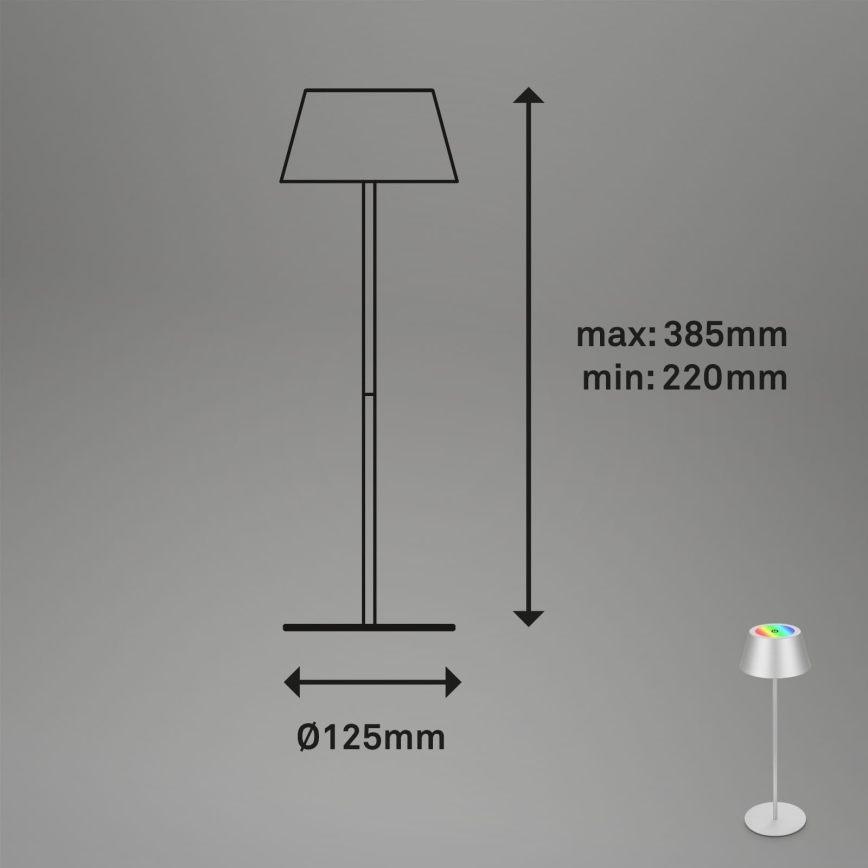 Brilo - LED RGB Stmívatelná nabíjecí dotyková venkovní stolní lampa KIKI LED/2,6W/5V IP44 2600 mAh stříbrná
