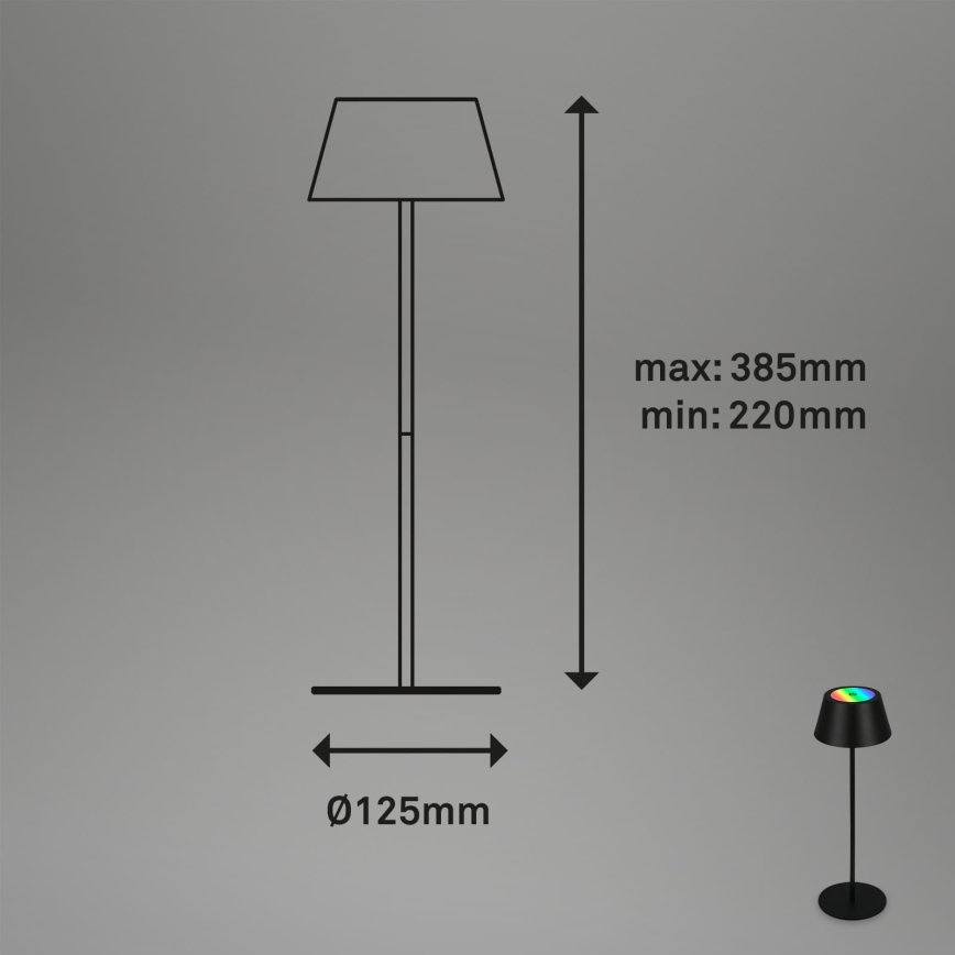 Brilo - LED RGB Stmívatelná nabíjecí dotyková venkovní stolní lampa KIKI LED/2,6W/5V IP44 2600 mAh černá