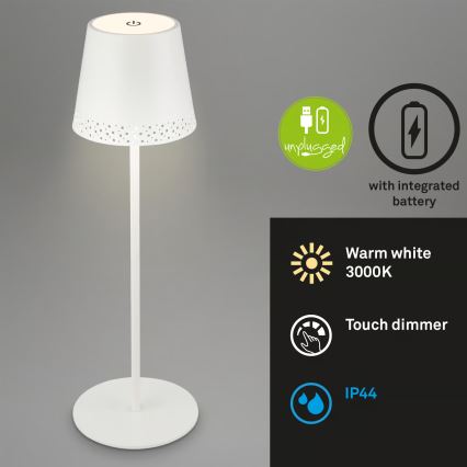 Brilo - LED Stmívatelná nabíjecí dotyková venkovní stolní lampa KIKI LED/2,6W/5V IP44 2600 mAh bílá
