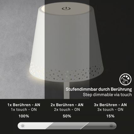 Brilo - LED Stmívatelná nabíjecí dotyková venkovní stolní lampa KIKI LED/2,6W/5V IP44 2600 mAh bílá