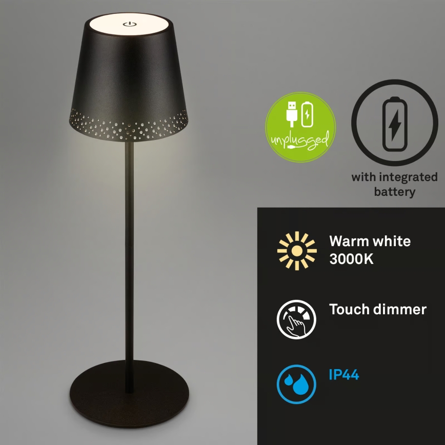 Brilo - LED Stmívatelná nabíjecí dotyková venkovní stolní lampa KIKI LED/2,6W/5V IP44 2600 mAh černá
