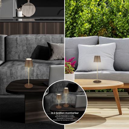 Brilo - LED Stmívatelná nabíjecí dotyková venkovní stolní lampa KIKI LED/2,6W/5V IP44 2600 mAh hnědá