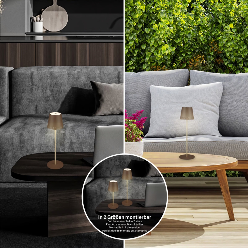 Brilo - LED Stmívatelná nabíjecí dotyková venkovní stolní lampa KIKI LED/2,6W/5V IP44 2600 mAh hnědá