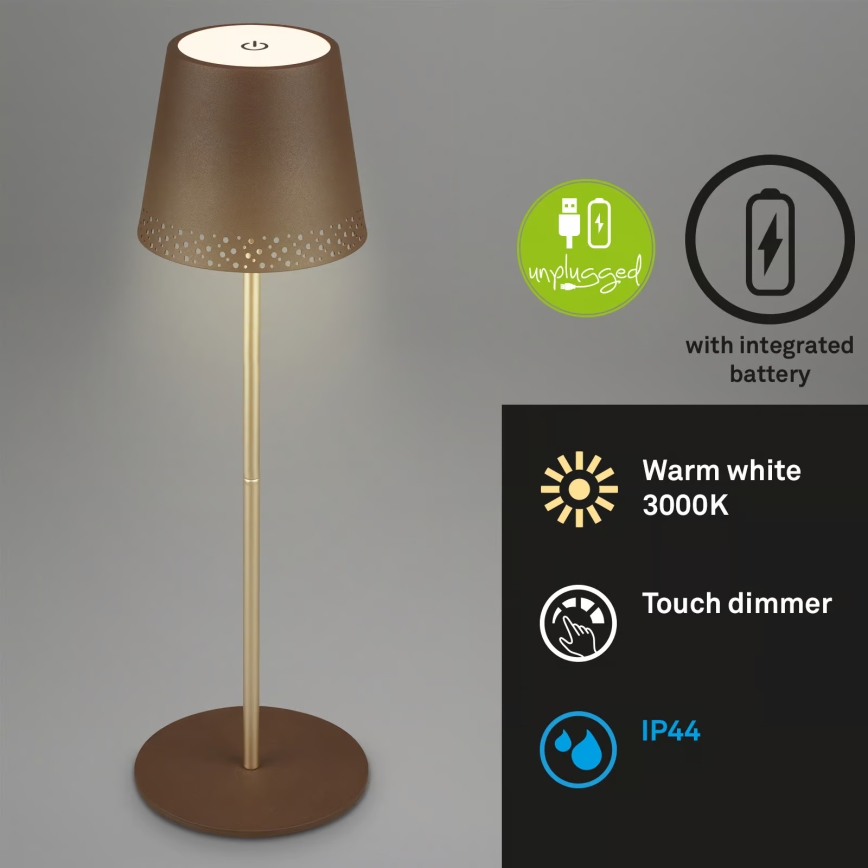 Brilo - LED Stmívatelná nabíjecí dotyková venkovní stolní lampa KIKI LED/2,6W/5V IP44 2600 mAh hnědá