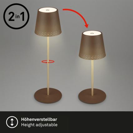 Brilo - LED Stmívatelná nabíjecí dotyková venkovní stolní lampa KIKI LED/2,6W/5V IP44 2600 mAh hnědá