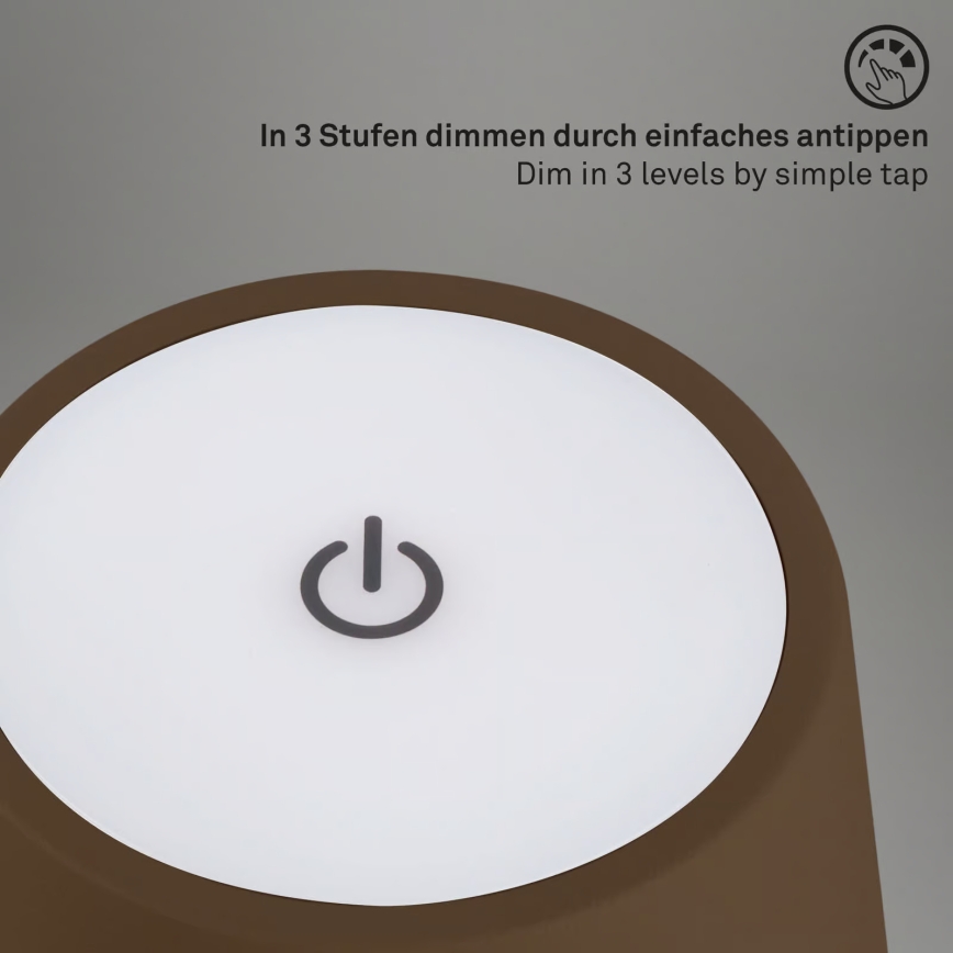 Brilo - LED Stmívatelná nabíjecí dotyková venkovní stolní lampa KIKI LED/2,6W/5V IP44 2600 mAh hnědá