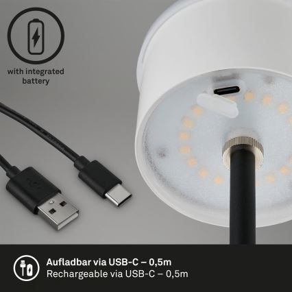 Brilo - LED Stmívatelná nabíjecí dotyková venkovní stolní lampa KIKI LED/2,6W/5V IP44 2600 mAh stříbrná