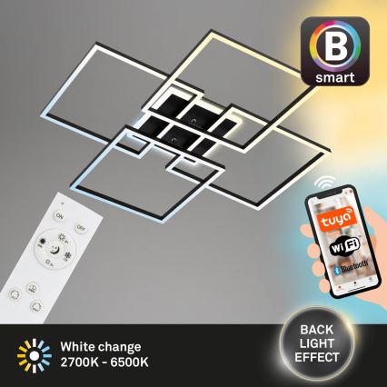 Brilo - LED Stmévatelné stropní svítidlo FRAME LED/50W/230V 2700-6500K 72,4x72,4cm černá Wi-Fi Tuya + dálkové ovládání