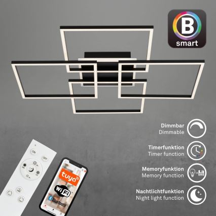 Brilo - LED Stmévatelné stropní svítidlo FRAME LED/50W/230V 2700-6500K 72,4x72,4cm černá Wi-Fi Tuya + dálkové ovládání