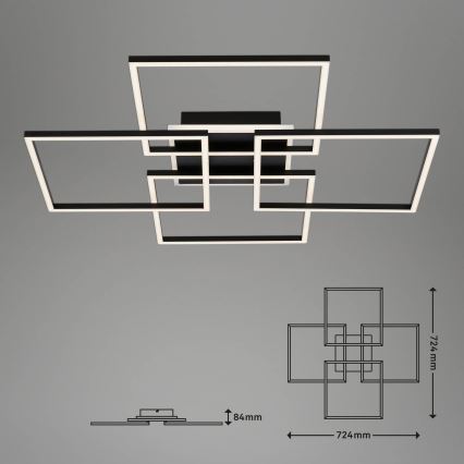 Brilo - LED Stmévatelné stropní svítidlo FRAME LED/50W/230V 2700-6500K 72,4x72,4cm černá Wi-Fi Tuya + dálkové ovládání