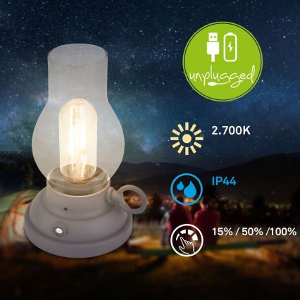 Brilo - LED Stmívatelná venkovní nabíjecí stolní lampa KANEA LED/1,5W/5V IP44 1200 mAh antracit