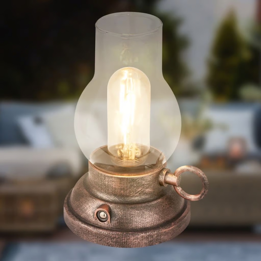 Brilo - LED Stmívatelná venkovní nabíjecí stolní lampa KANEA LED/1,5W/5V IP44 1200 mAh bronzová