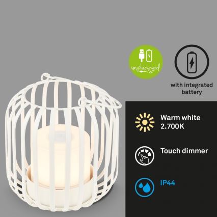 Brilo - LED Stmívatelná nabíjecí venkovní stolní lampa LED/2W/5V IP44 bílá