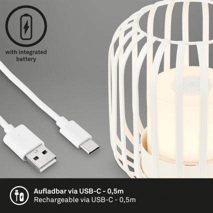 Brilo - LED Stmívatelná nabíjecí venkovní stolní lampa LED/2W/5V IP44 bílá