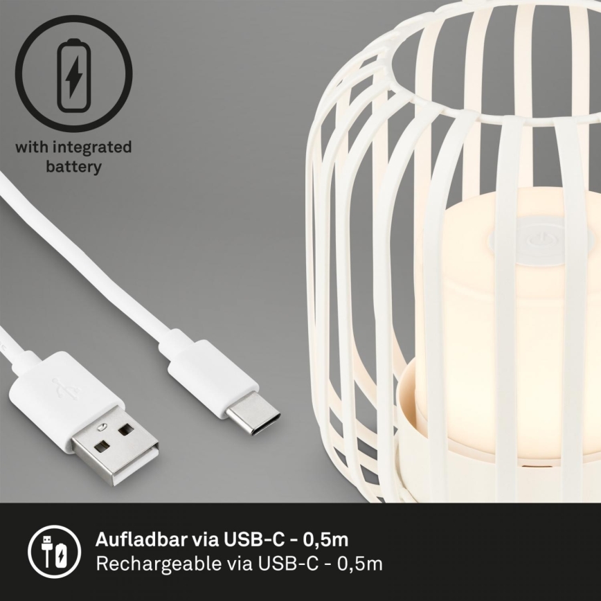 Brilo - LED Stmívatelná nabíjecí venkovní stolní lampa LED/2W/5V IP44 bílá