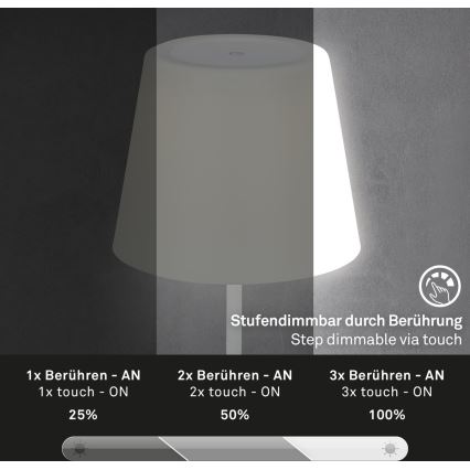 Brilo - LED Stmívatelná nabíjecí venkovní stolní lampa LED/3W/5V IP44 bílá