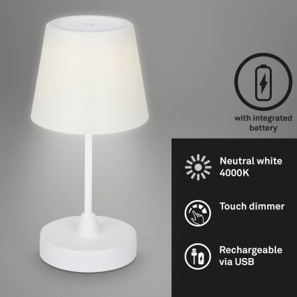 Brilo - LED Stmívatelná nabíjecí venkovní stolní lampa LED/3W/5V IP44 bílá