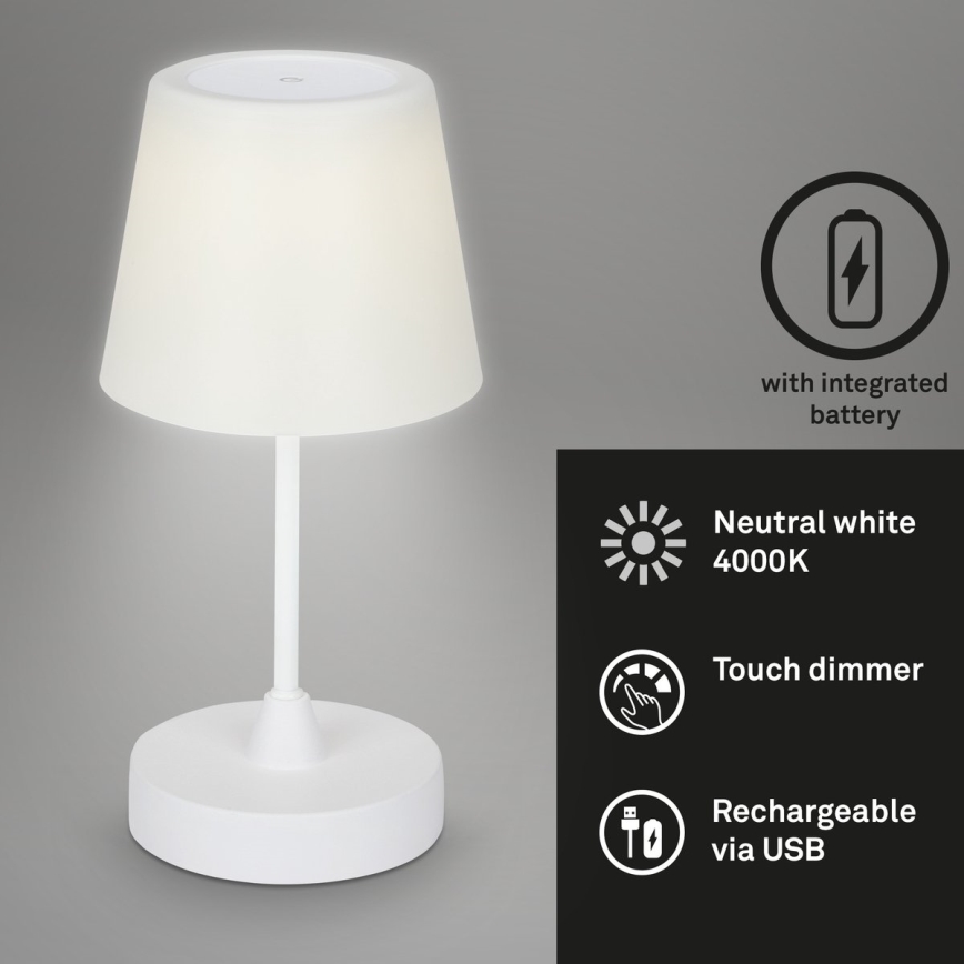 Brilo - LED Stmívatelná nabíjecí venkovní stolní lampa LED/3W/5V IP44 bílá