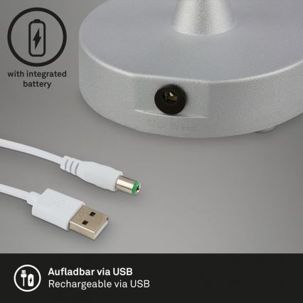 Brilo - LED Stmívatelná nabíjecí venkovní stolní lampa LOLE LED/3W/5V 2000mAh IP44 stříbrná/béžová