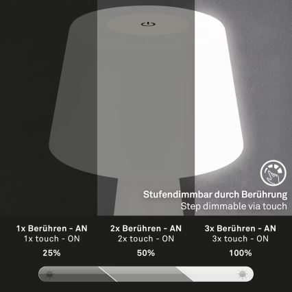 Brilo - LED Stmívatelná nabíjecí venkovní stolní lampa LED/3,5W/5V IP44 bílá