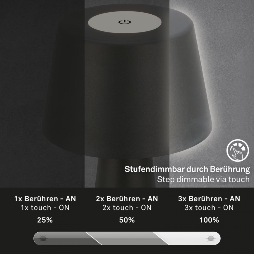 Brilo - LED Stmívatelná nabíjecí venkovní stolní lampa LED/3,5W/5V IP44 černá
