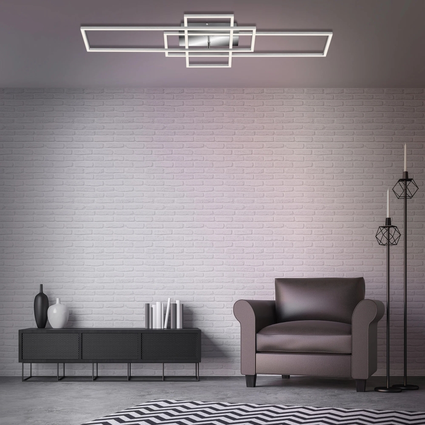 Brilo - LED Stmívatelný přisazený lustr FRAME LED/51W/230V 2700-5000K matný chrom + dálkové ovládání
