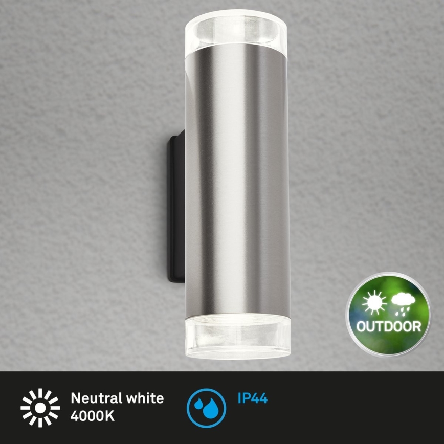 Brilo - LED Venkovní nástěnné svítidlo 2xGU10/4,7W/230V IP44 4000K matný chrom