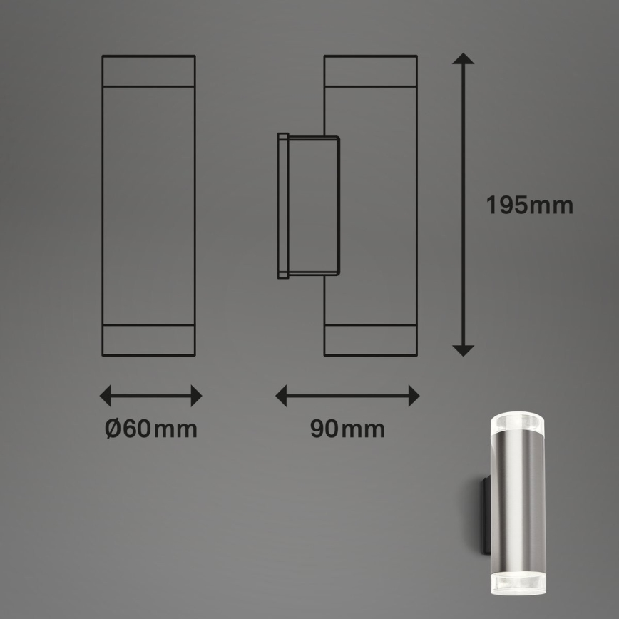 Brilo - LED Venkovní nástěnné svítidlo 2xGU10/4,7W/230V IP44 4000K matný chrom