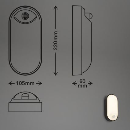 Brilo - LED Venkovní nástěnné svítidlo se senzorem pohybu a soumraku RUCH LED/12W/230V IP65 černá