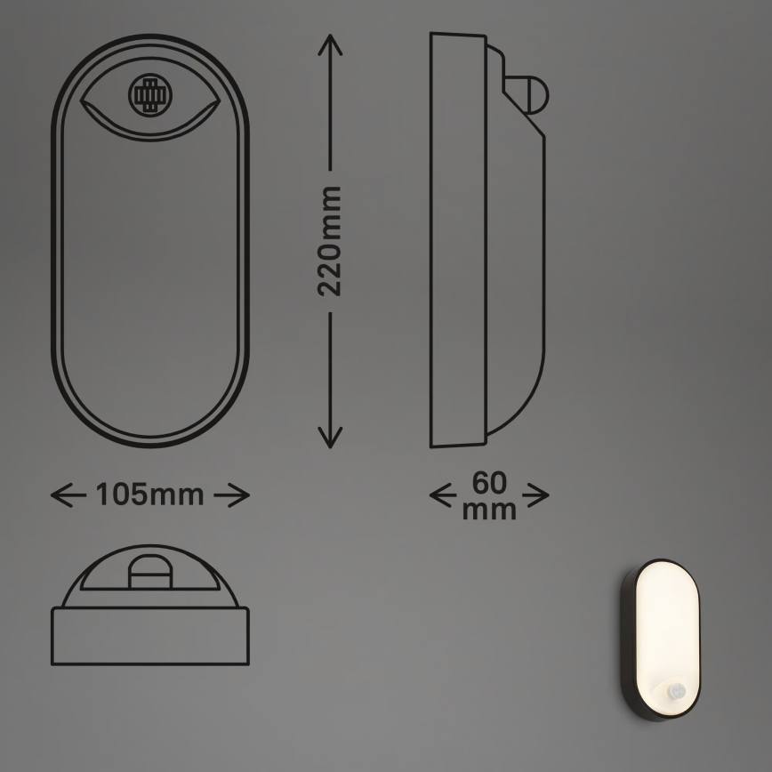 Brilo - LED Venkovní nástěnné svítidlo se senzorem pohybu a soumraku RUCH LED/12W/230V IP65 černá