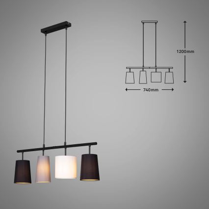 Brilo - Lustr na lanku 4xE27/40W/230V černá/šedá/bílá