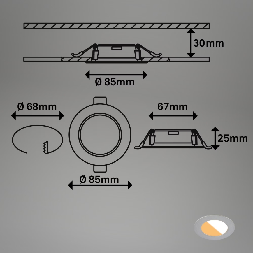 Brilo - SADA 3x LED Koupelnové podhledové svítidlo LED/4W/230V IP44 3000/4000K stříbrná