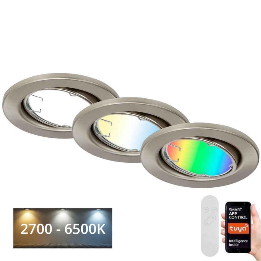 Brilo - SADA 3x LED RGBW Stmívatelné koupelnové svítidlo 1xGU10/4,9W/230V 2700-6500K Wi-Fi Tuya IP23 + dálkové ovládání