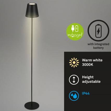 Briloner 1438015 - LED Stmívatelná stojací lampa KIKI LED/4,3W/5V IP44 2600 mAh černá