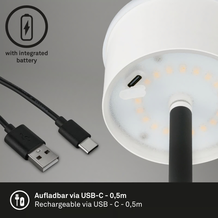 Briloner 1438015 - LED Stmívatelná stojací lampa KIKI LED/4,3W/5V IP44 2600 mAh černá