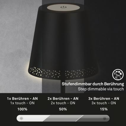 Briloner 1438015 - LED Stmívatelná stojací lampa KIKI LED/4,3W/5V IP44 2600 mAh černá