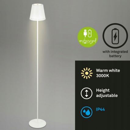 Briloner 1438016 - LED Stmívatelná dotyková stojací lampa 3v1 LED/3,5W/5V IP44 3000K 38-130 cm bílá
