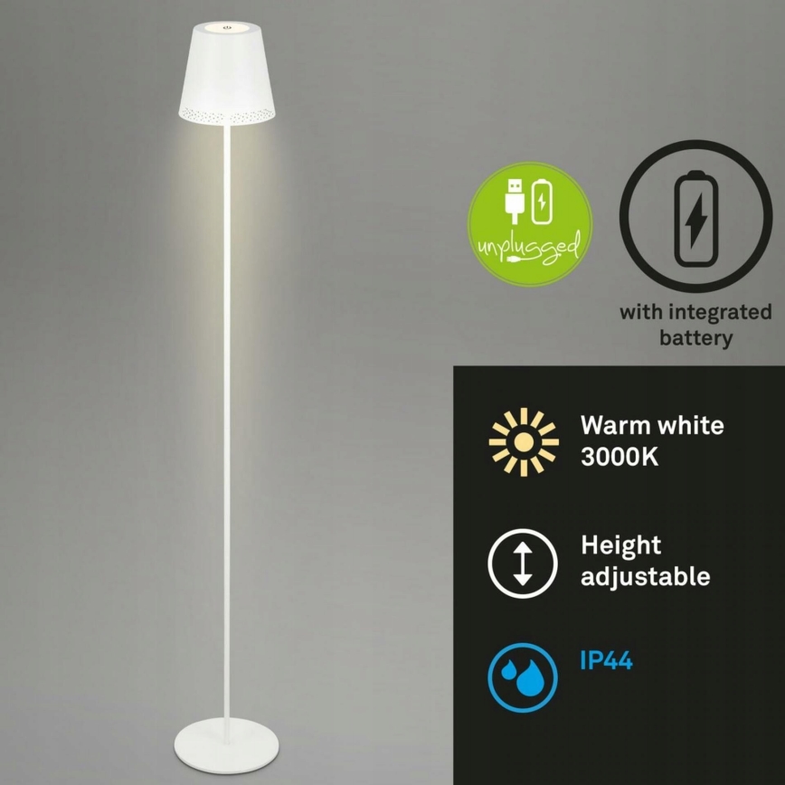 Briloner 1438016 - LED Stmívatelná dotyková stojací lampa 3v1 LED/3,5W/5V IP44 3000K 38-130 cm bílá