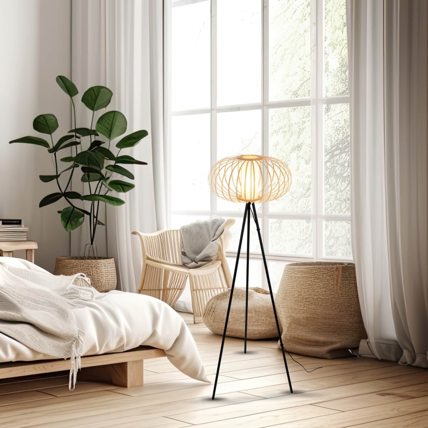 Briloner 1759011 - Stojací lampa 1xE27/10W/230V bambus/černá