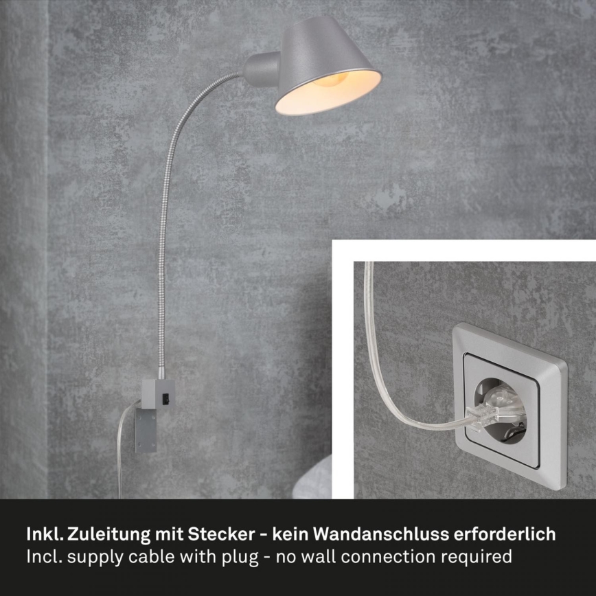 Briloner 2079-014 - Nástěnná flexibilní lampa 1xE27/10W/230V stříbrná