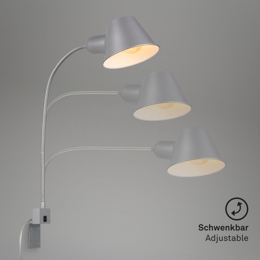 Briloner 2079-014 - Nástěnná flexibilní lampa 1xE27/10W/230V stříbrná