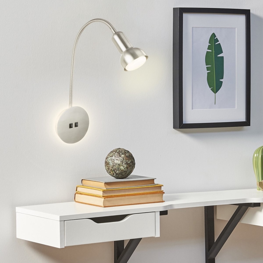 Briloner 2178012 - LED Nástěnná flexibilní lampa 1xE14/10W/230V + LED/3W matný chrom